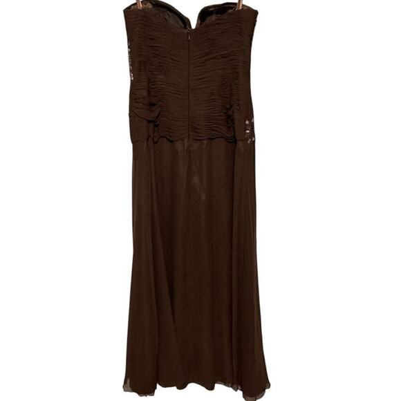 Jovani Strapless Pleated Sequence Full Length Evening Prom Gown Brown (16) - Picture 5 of 13